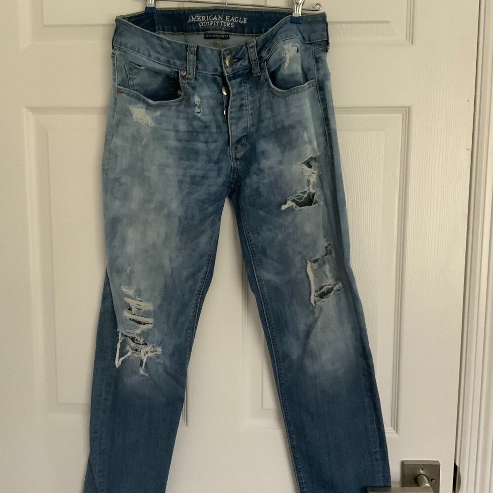 AE Distressed Button Fly Boyfriend Jean